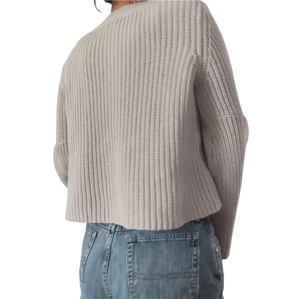 Free‎ People 100% Cotton Sweater Womens Small Gray Knit Damsel Bell Sleeve Soft
